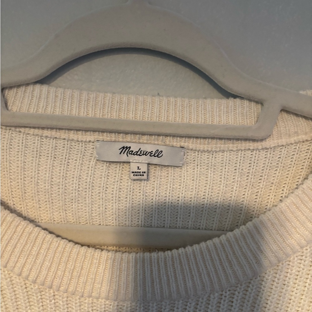 Madewell Patch Pocket Pullover Sweater Crew Neck Size Large Cream Knit - Picture 3 of 5
